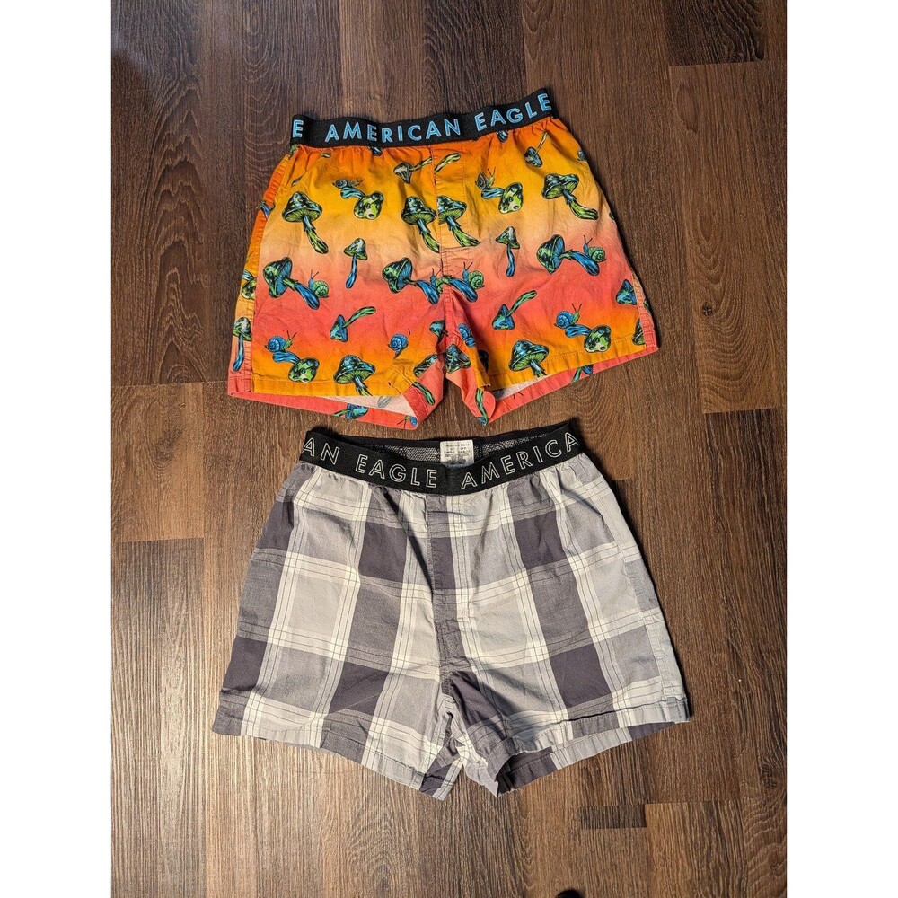 Men's American Eagle Stretch Boxer Shorts Loungewear Mushrooms/Plaid S